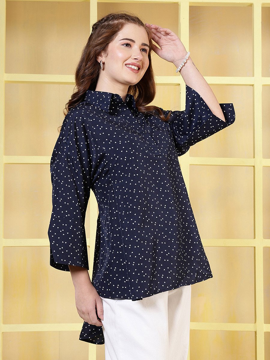Women Navy Blue Polka Dot Print Top