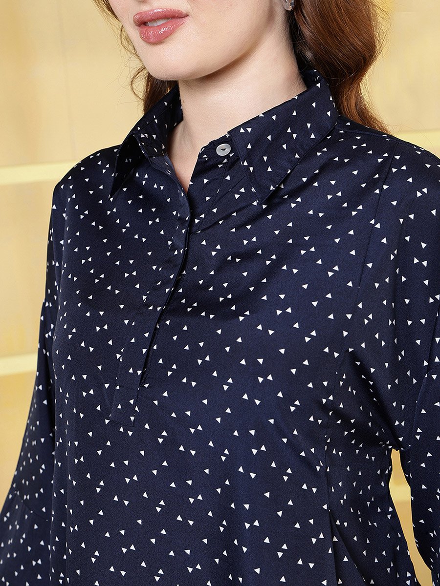 Women Navy Blue Polka Dot Print Top