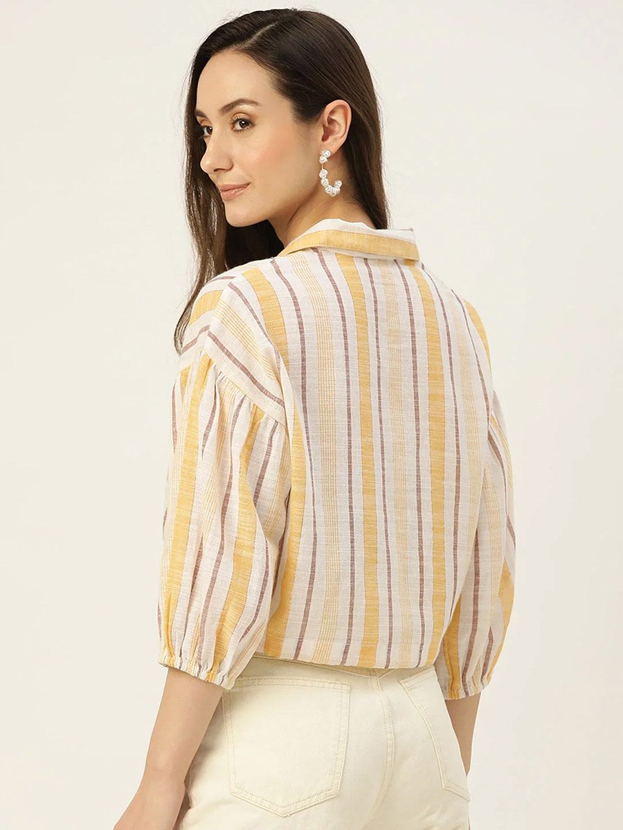 Women Striped Tie-Front Crop Top