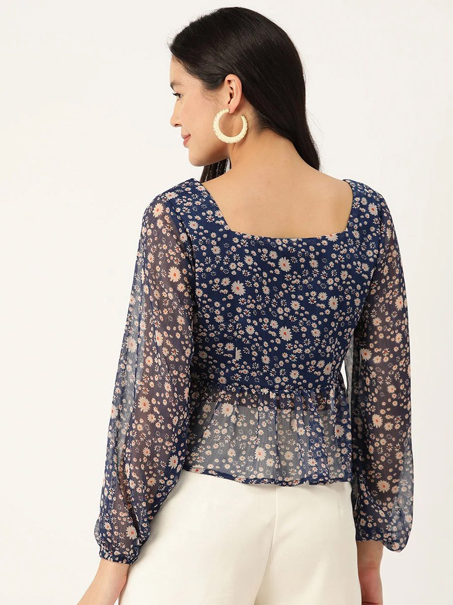 Women Floral Chiffon Peplum Top