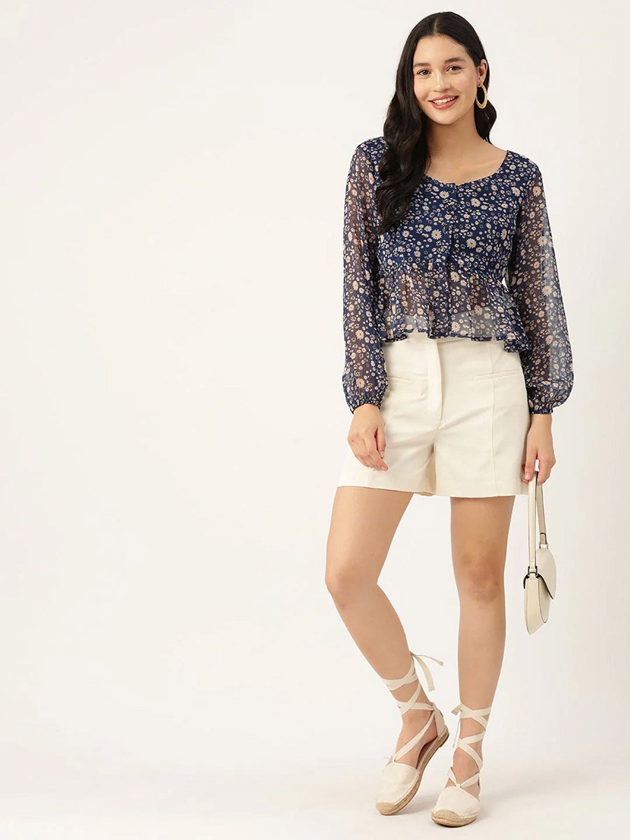 Women Floral Chiffon Peplum Top
