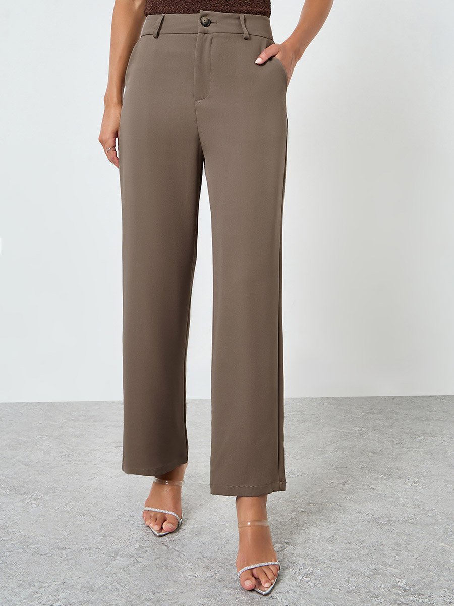 Tan High Rise Straight Leg Pants