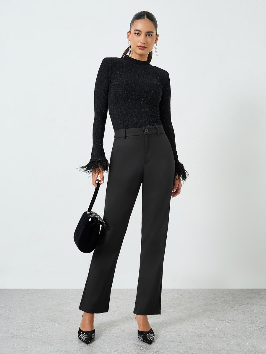 Black Mid-Rise Tapered Fit Pants