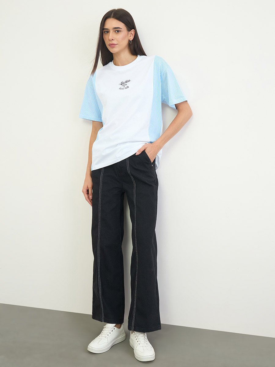 White Oversized Slogan Printed 100% Cotton T-Shirt