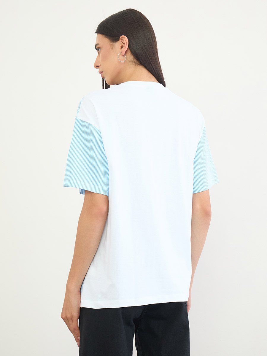 White Oversized Slogan Printed 100% Cotton T-Shirt