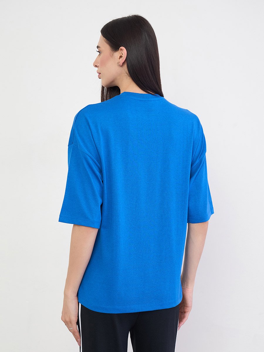 Blue Oversized Slogan Print T-Shirt