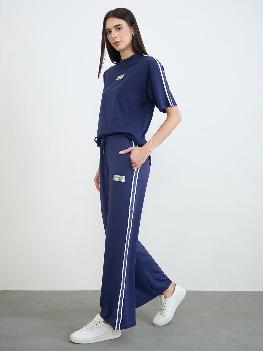 Navy Blue Badge Detail Oversized T-Shirt