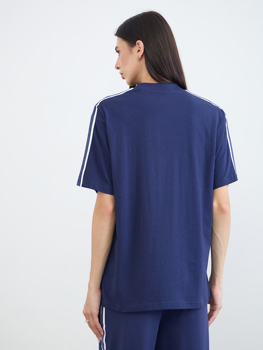 Navy Blue Badge Detail Oversized T-Shirt