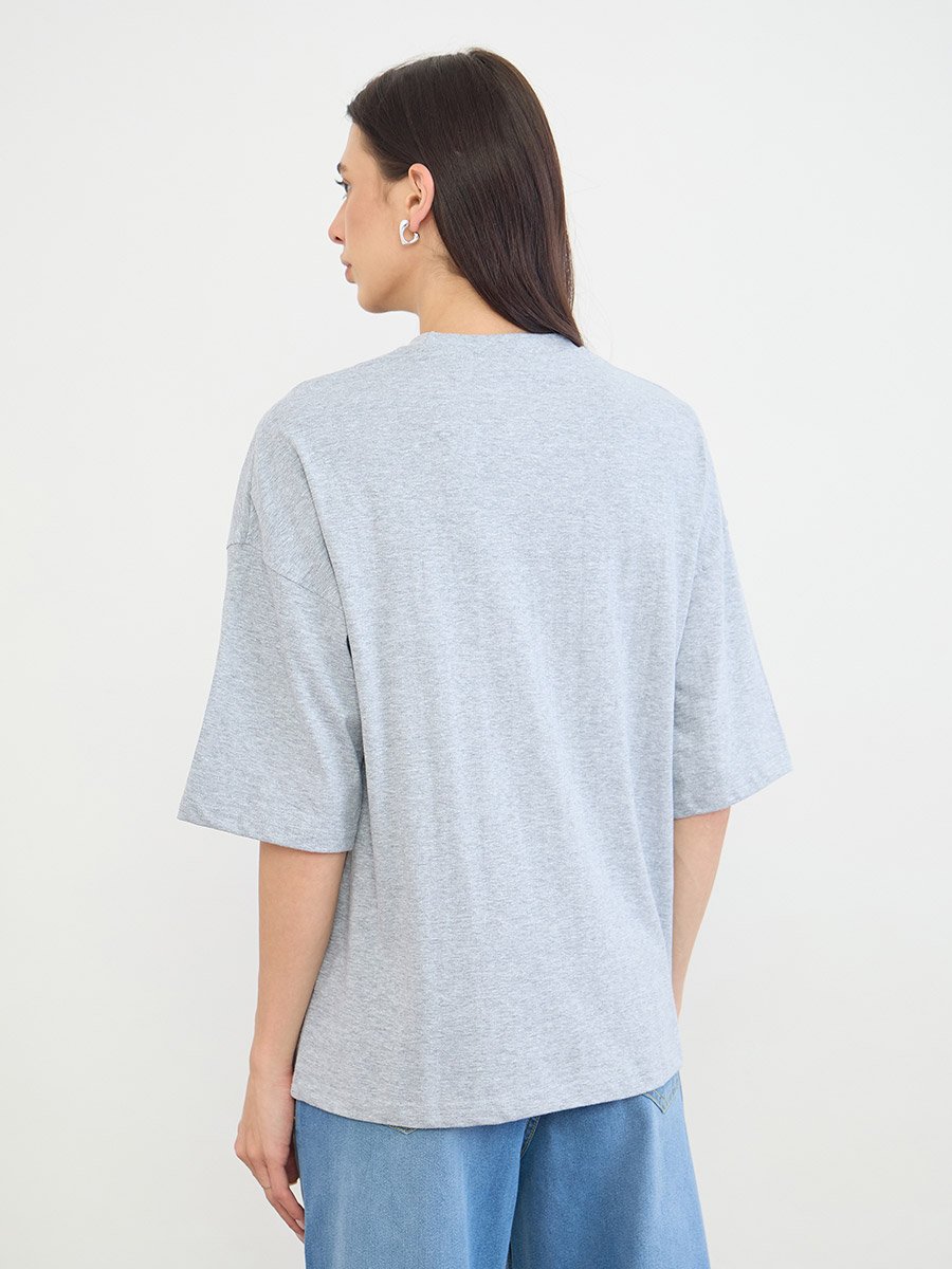 Grey Embroidered Oversized Cotton T-Shirt