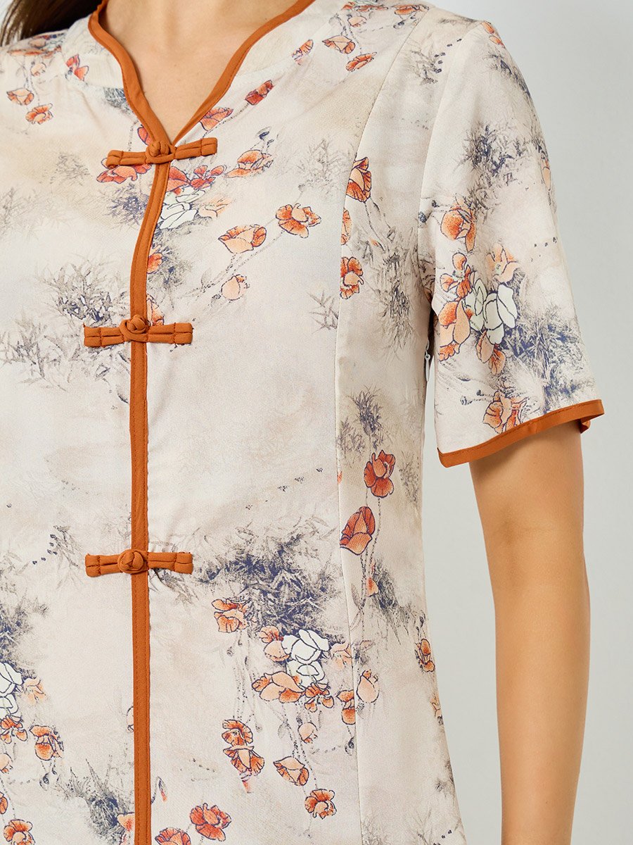 Floral Print Short Sleeve A-Line Maxi Dress