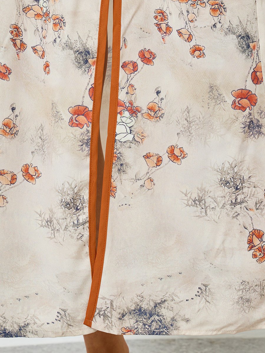 Floral Print Short Sleeve A-Line Maxi Dress