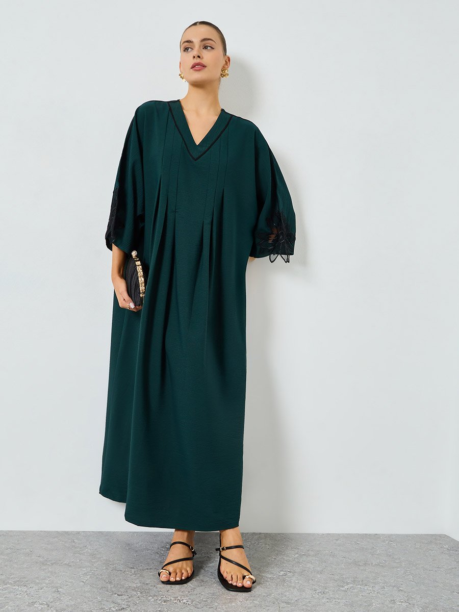 Dark Green Floral Patchwork A-Line Jalabiya