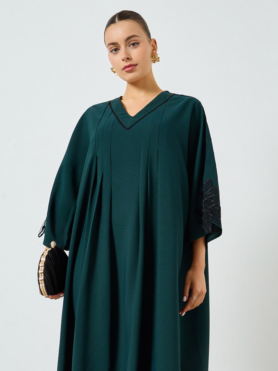 Dark Green Floral Patchwork A-Line Jalabiya