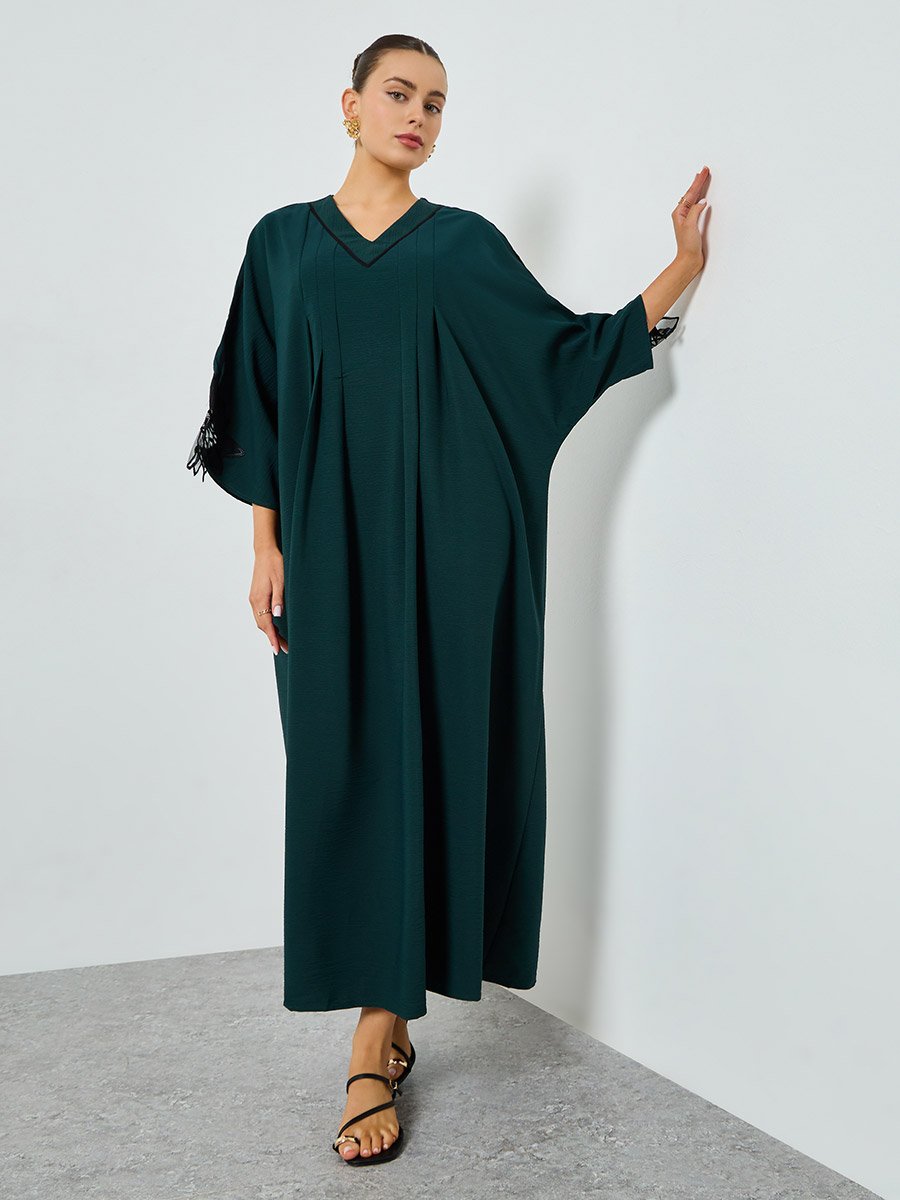 Dark Green Floral Patchwork A-Line Jalabiya