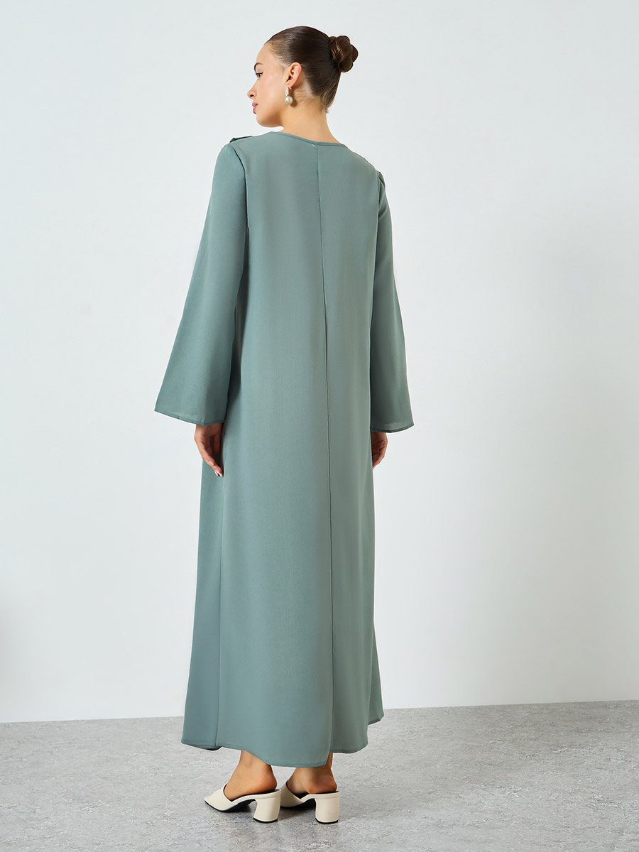 Green Floral Embroidered A-Line Jalabiya