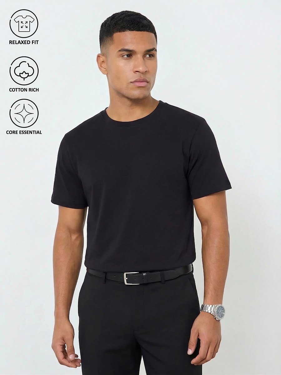 Men Black Crew Neck Regular Fit T-Shirt
