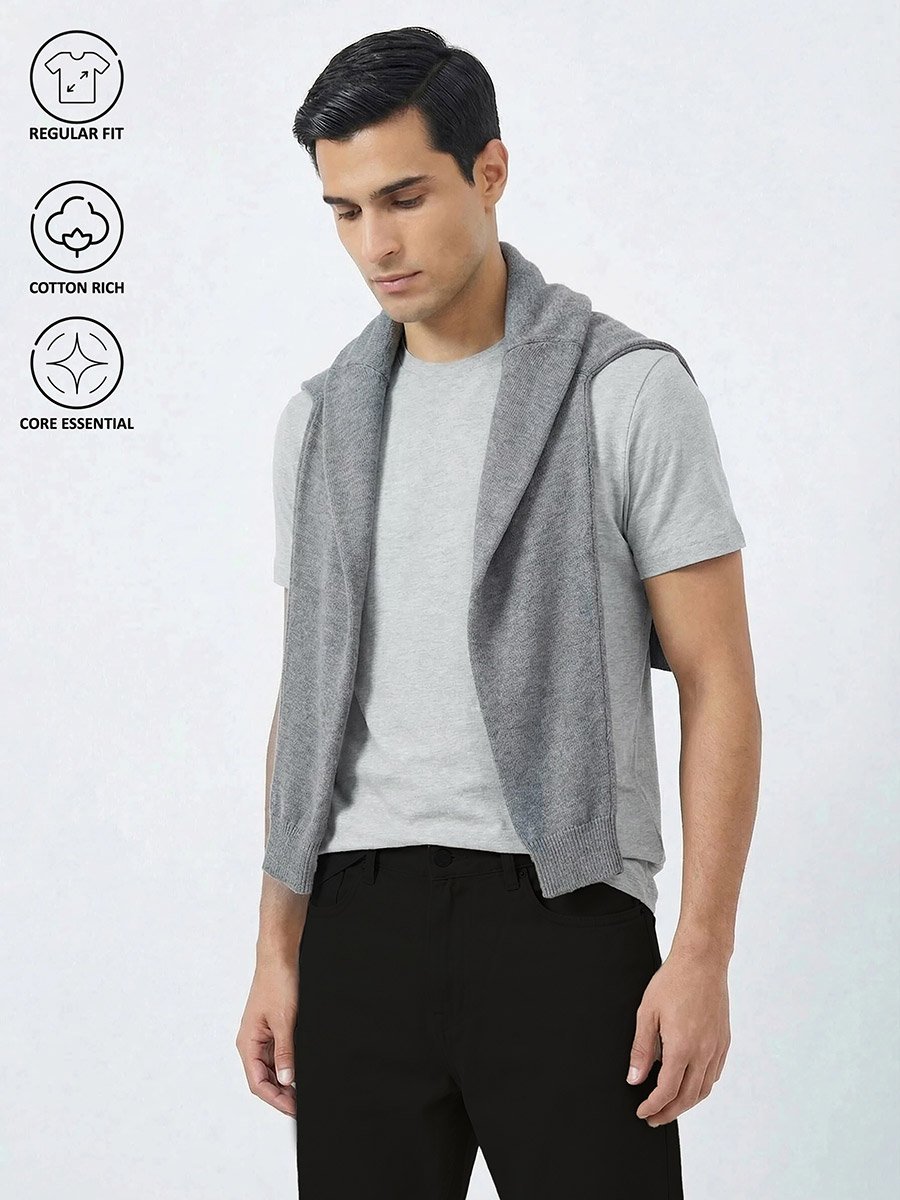 Men Grey Crew Neck Regular Fit T-Shirt