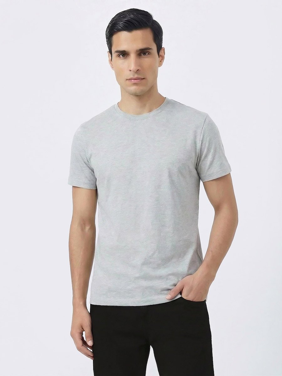 Men Grey Crew Neck Regular Fit T-Shirt