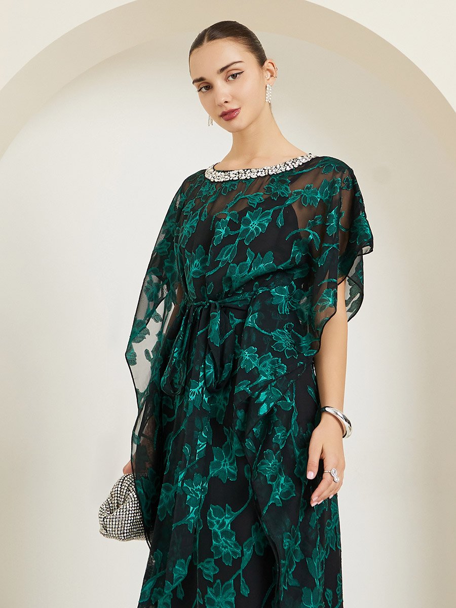 Green Embellished Jacquard A-Line Maxi Dress For Women at Saudi | Styli