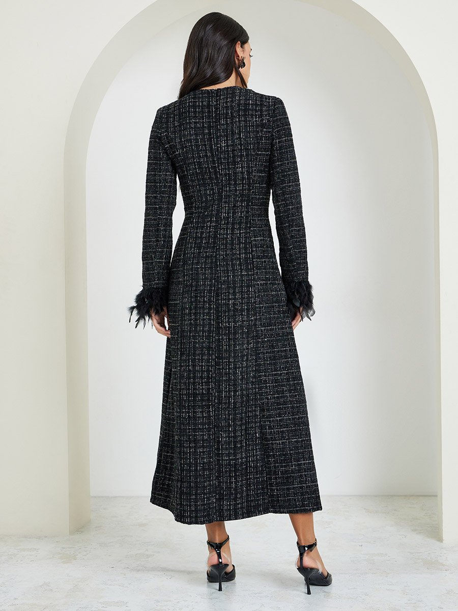 Black Tweed Buttoned Maxi Dress