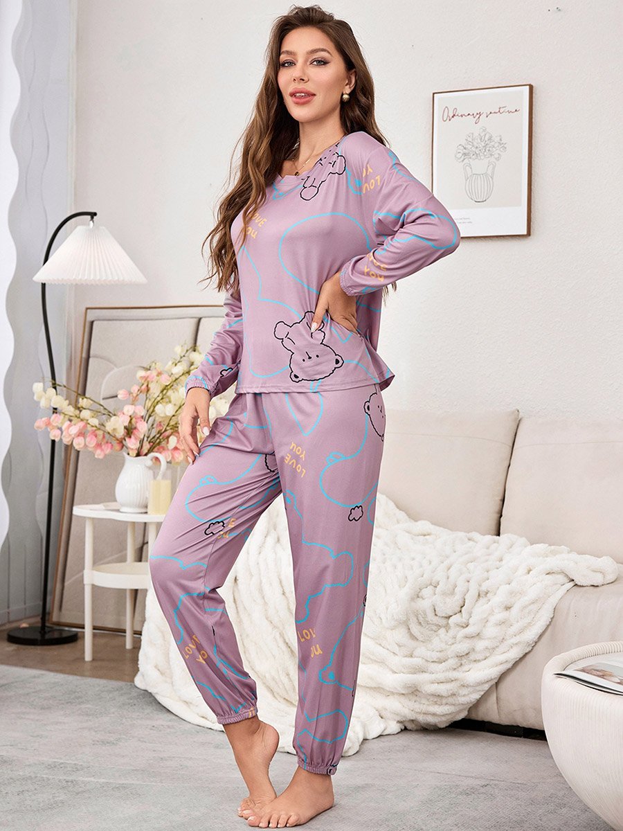 Lilac Graphic Long Sleeve T-Shirt and Pyjama Set