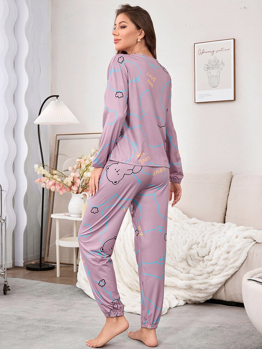 Lilac Graphic Long Sleeve T-Shirt and Pyjama Set