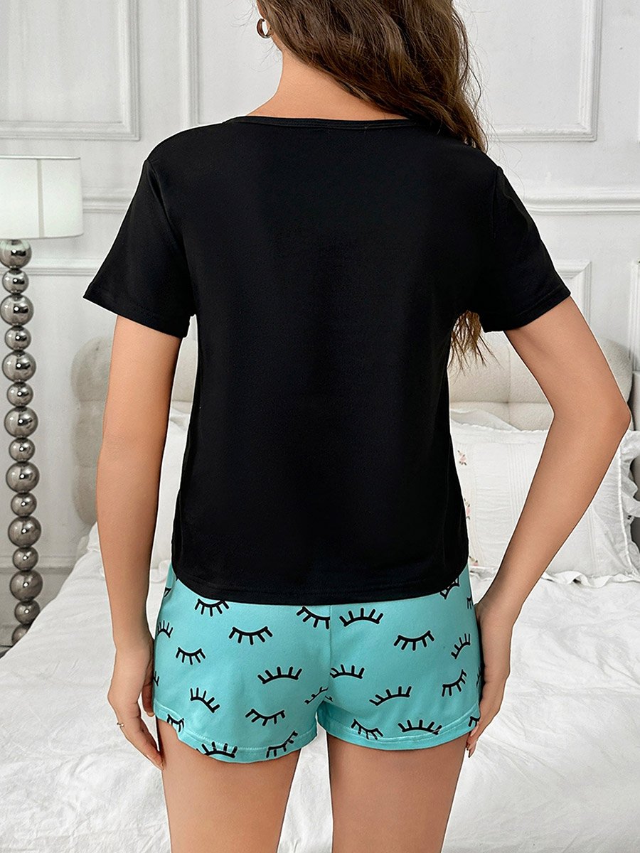 Black Graphic Print T-Shirt and Shorts Set