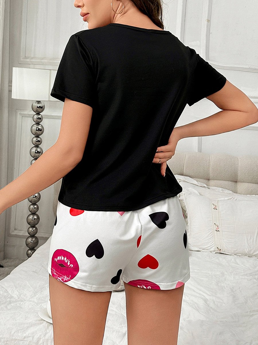 Black Lip Graphic Print T-Shirt and Shorts Set