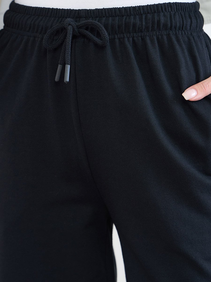 Black Embroidered Hem Wide Leg Joggers