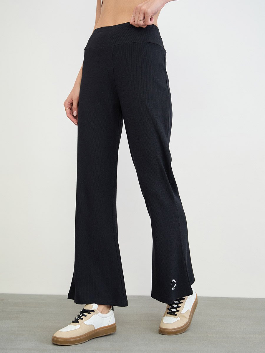 Black Ribbed Flared Leggings