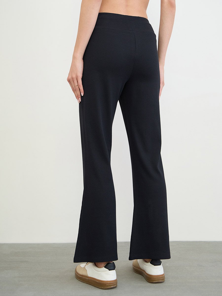 Black Ribbed Flared Leggings