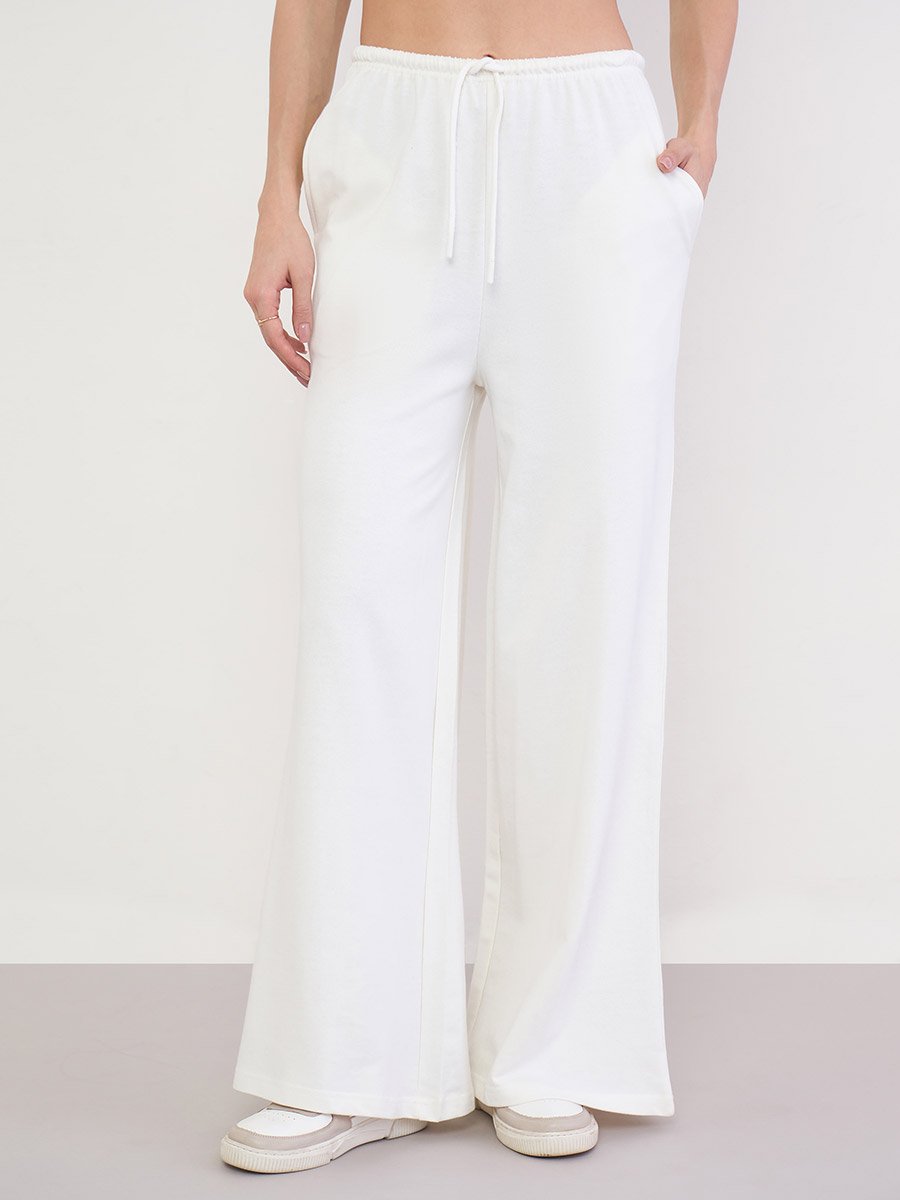 Off White Wide Leg Joggers with Drawstring