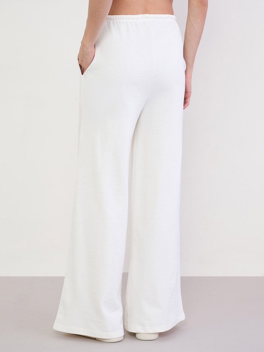 Off White Wide Leg Joggers with Drawstring