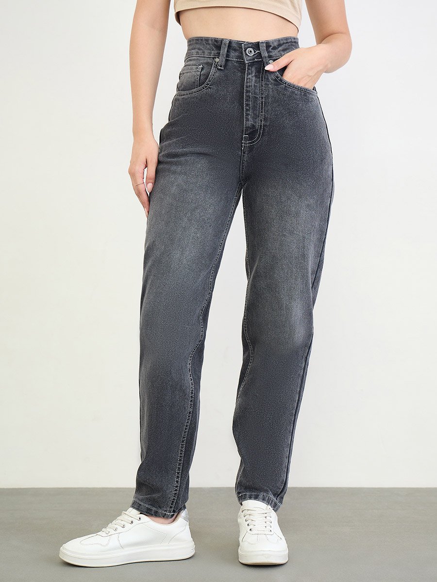 Charcoal Mom Fit High Rise Jeans