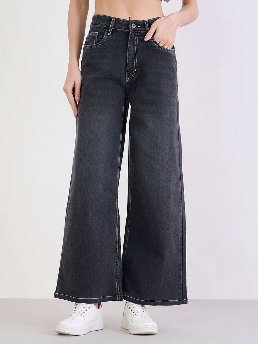 Women Charcoal Wide Leg Jeans