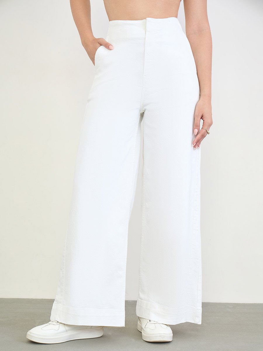 White Wide Leg High Rise Jeans