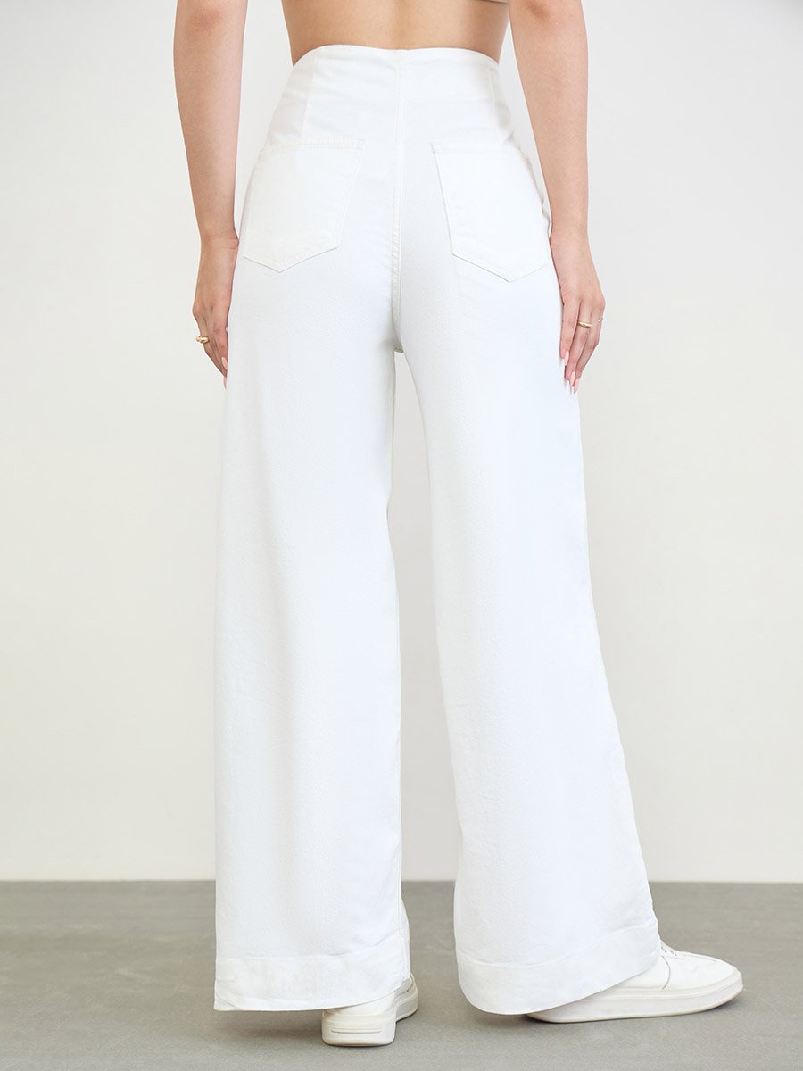 White Wide Leg High Rise Jeans