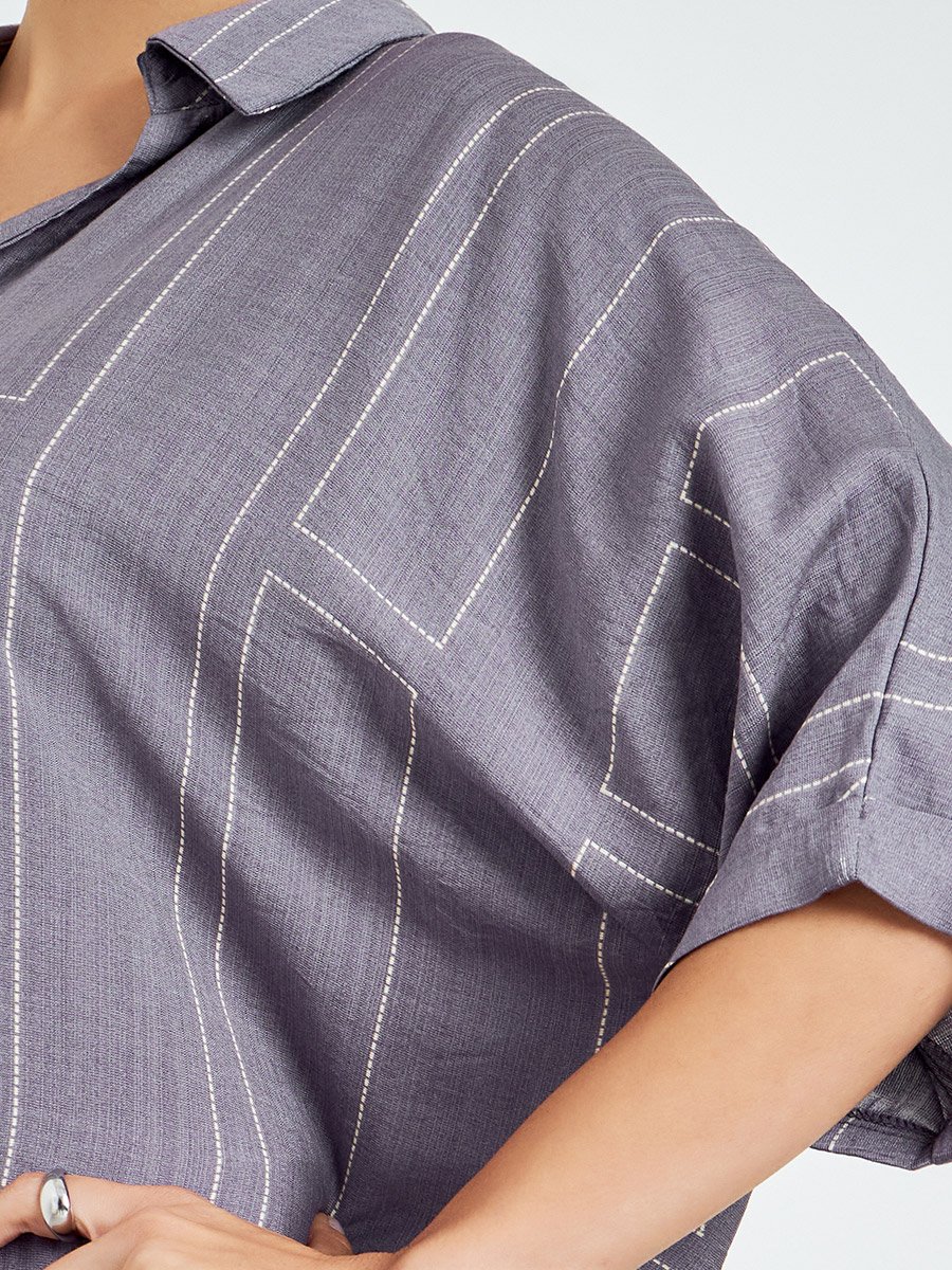 Purple Printed Collared A-Line Jalabiya