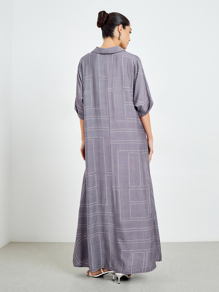 Purple Printed Collared A-Line Jalabiya