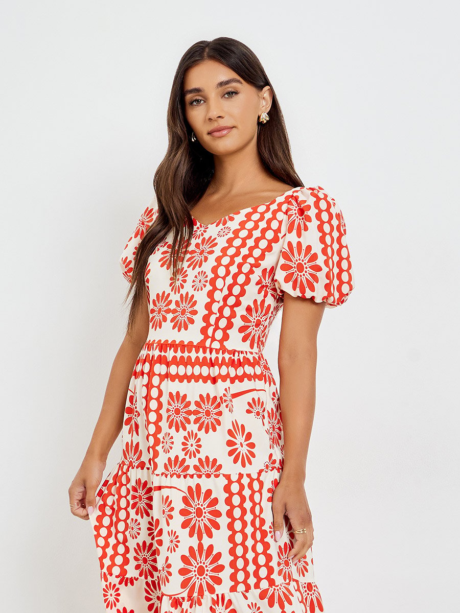 Red Floral Tiered Maxi Dress
