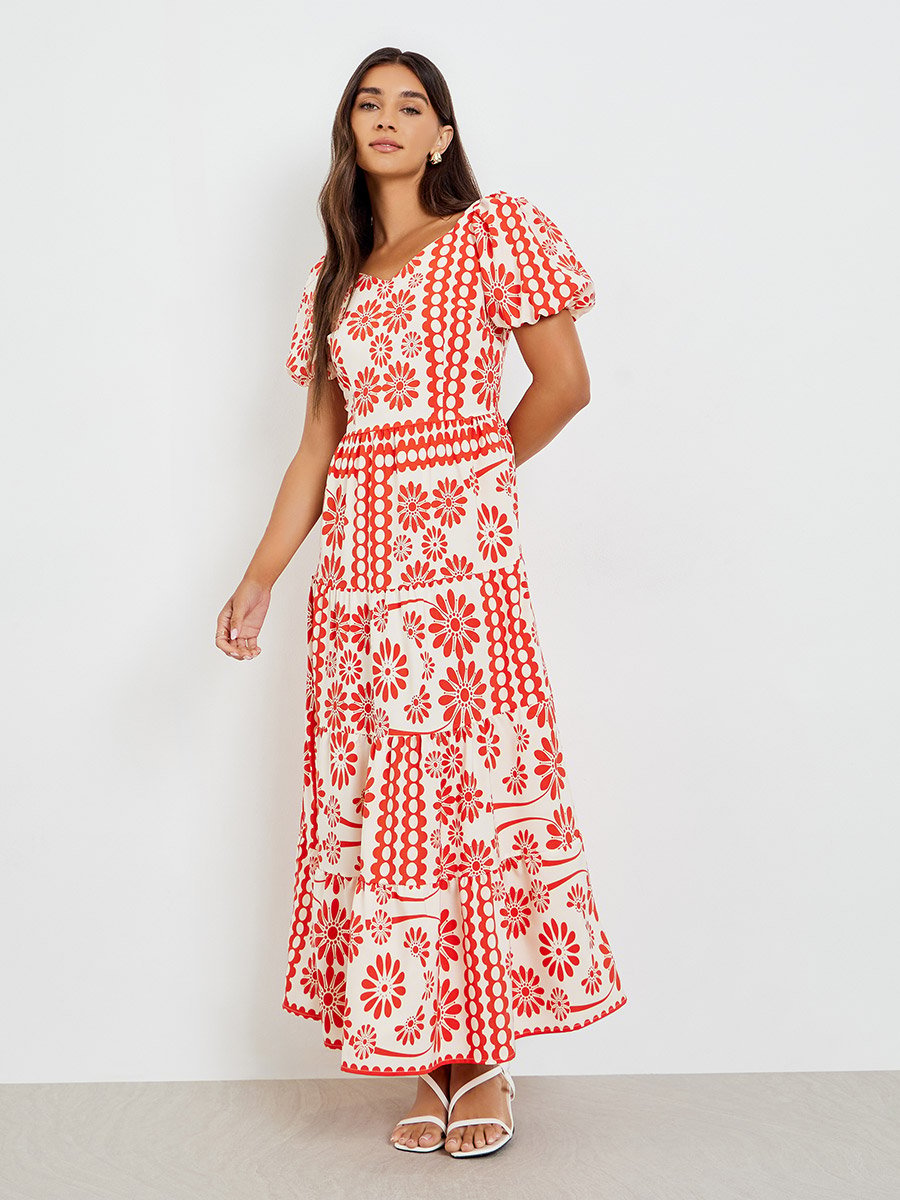 Red Floral Tiered Maxi Dress