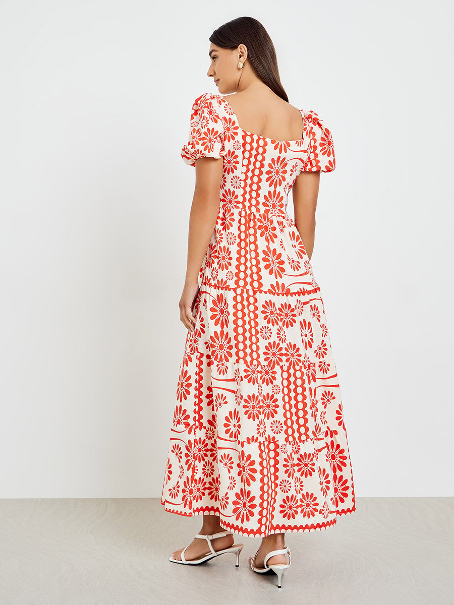 Red Floral Tiered Maxi Dress