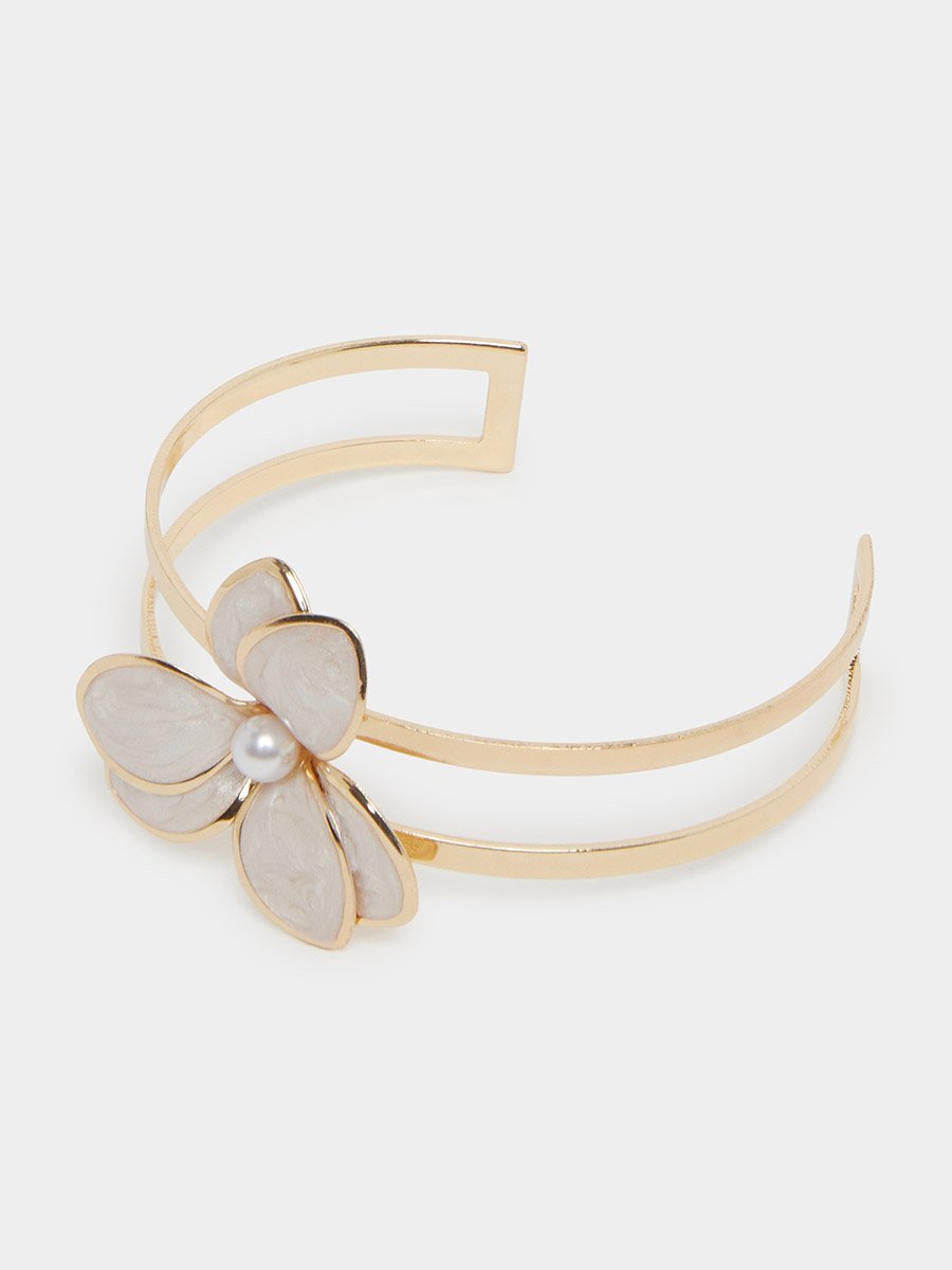 Gold Tone Flower Cuff Bracelet