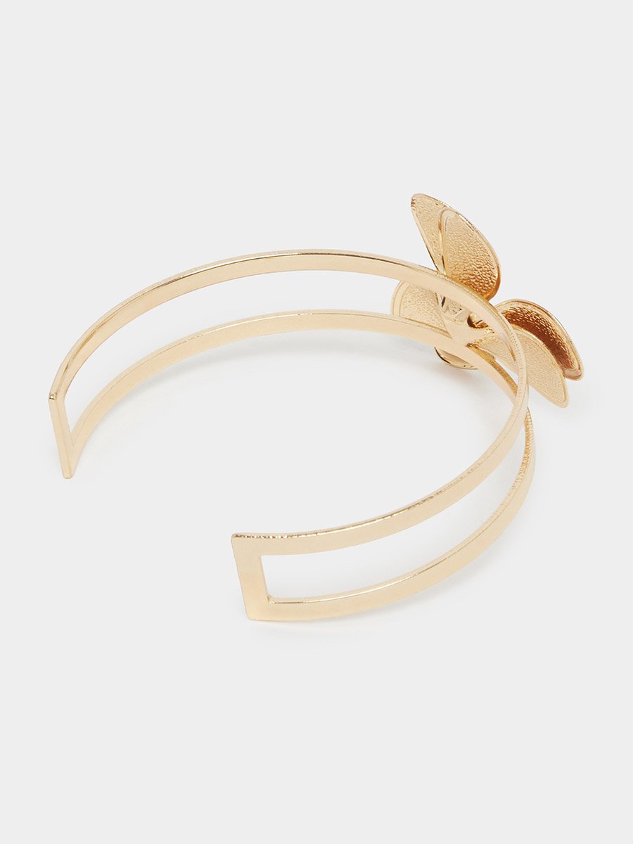 Gold Tone Flower Cuff Bracelet