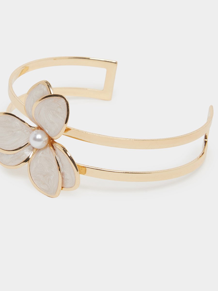 Gold Tone Flower Cuff Bracelet
