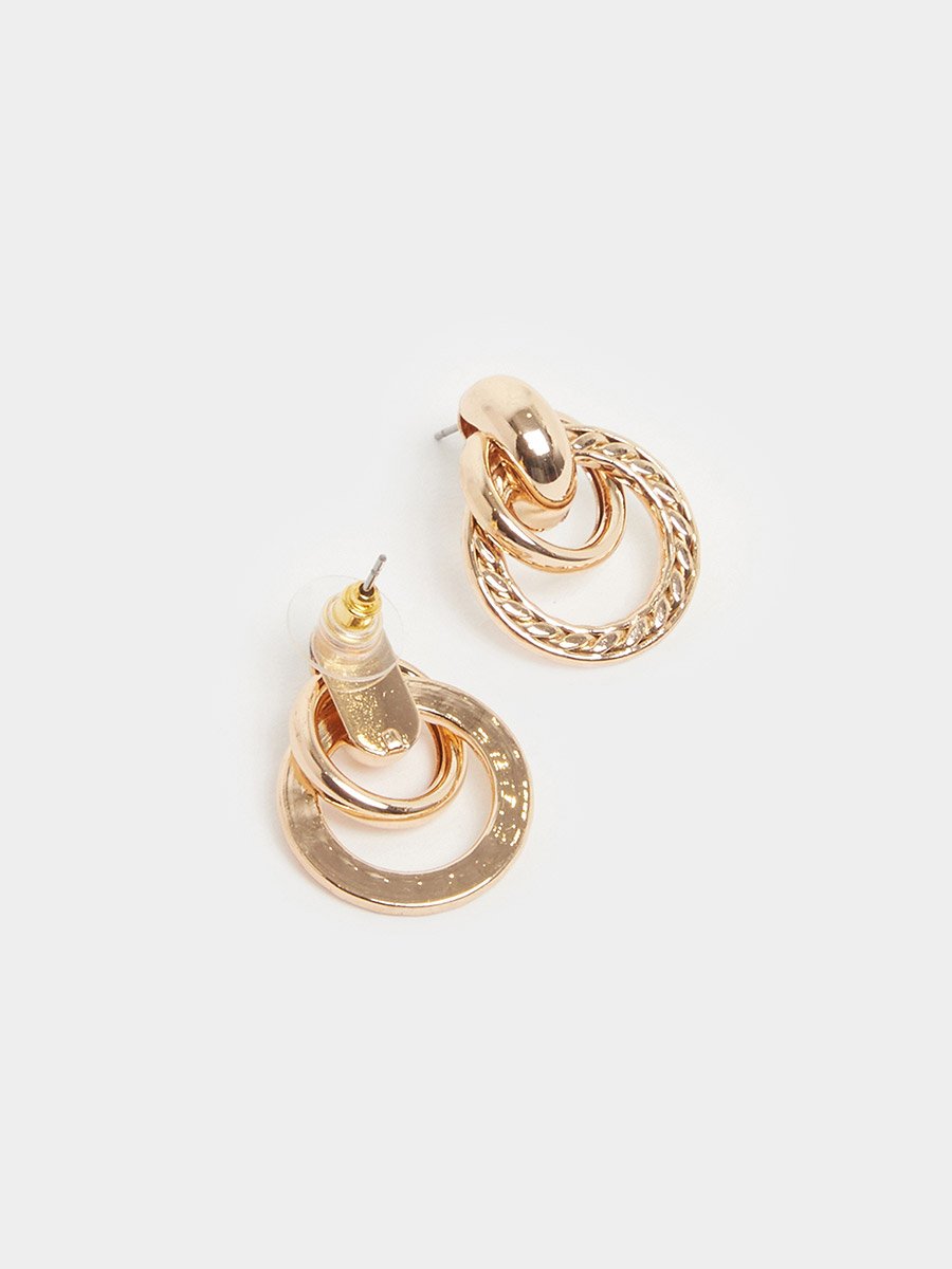 Gold Double Circle Drop Earrings