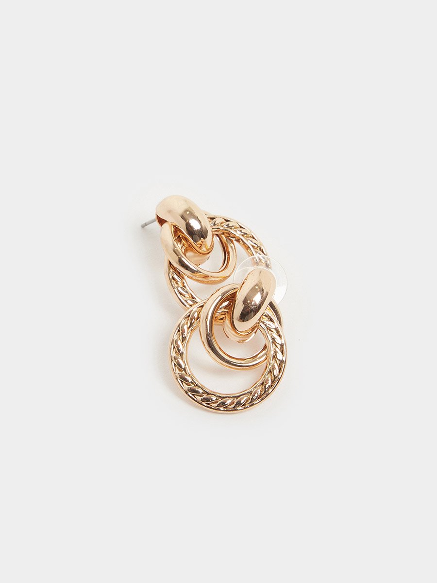 Gold Double Circle Drop Earrings