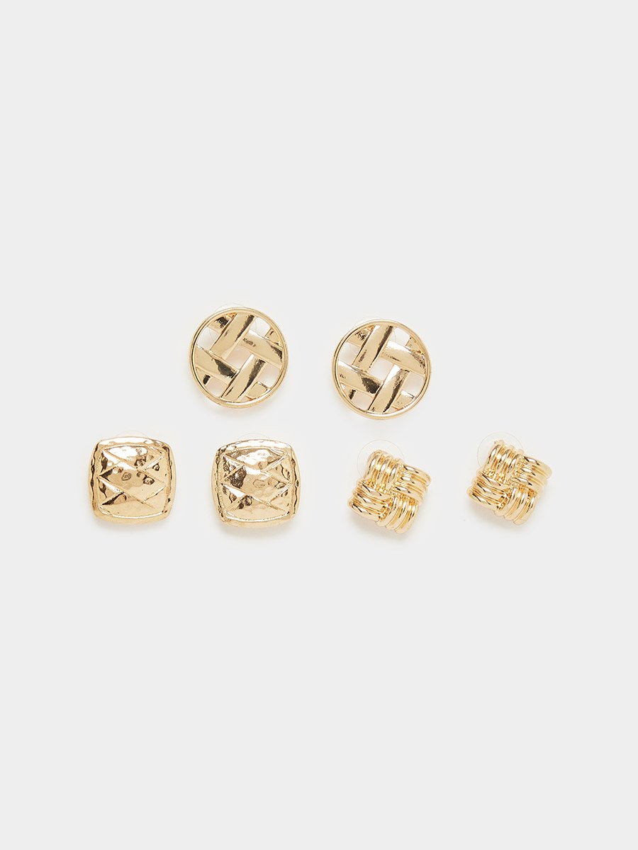 Pack of 3 - Gold Stud Earrings