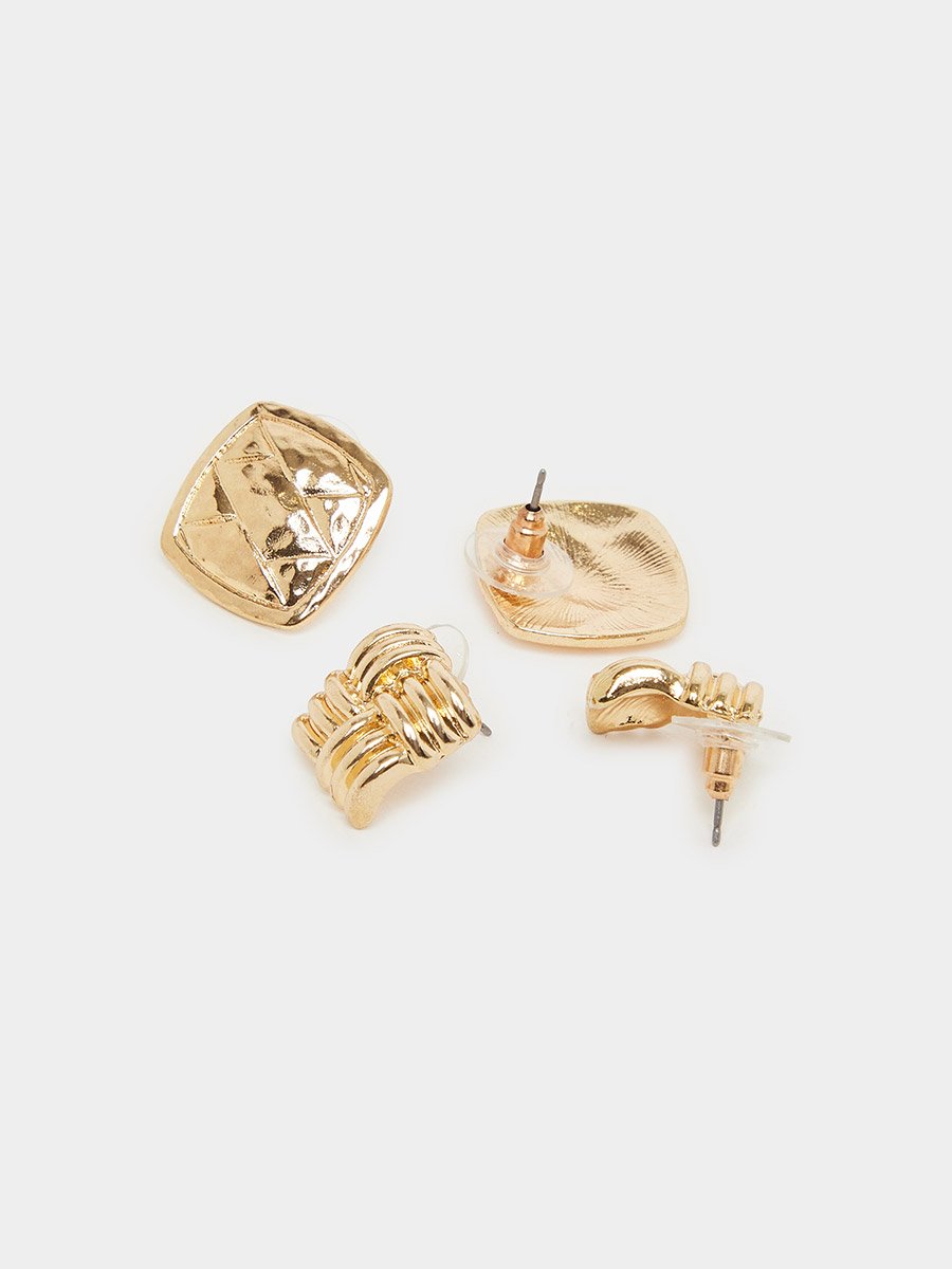 Pack of 3 - Gold Stud Earrings