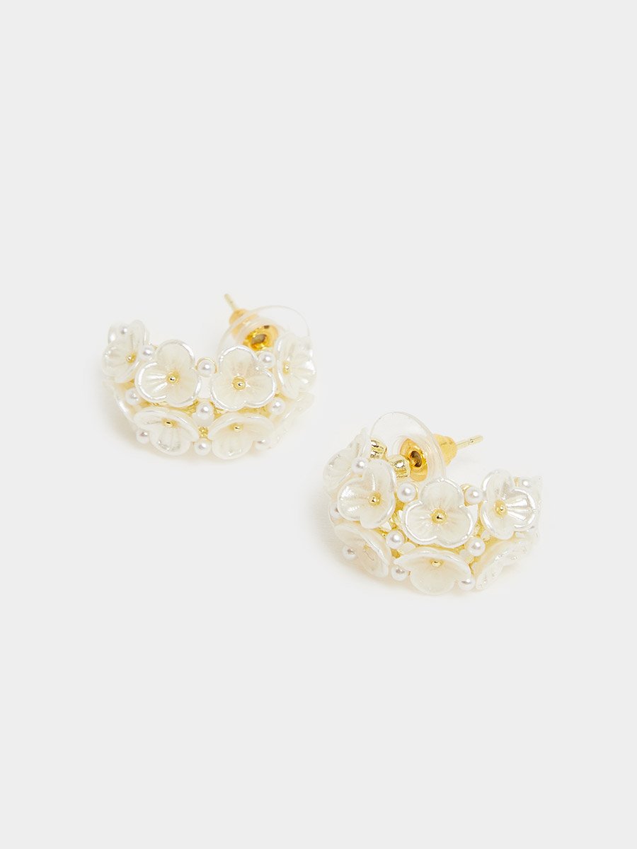 Floral Pearl Hoop Earrings